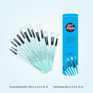Artist Brush Round and Flat Set of 14 Brush